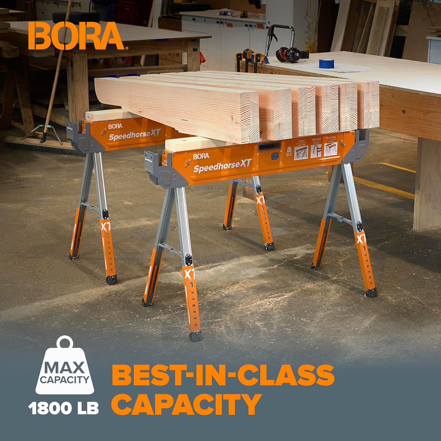Bora Portamate Speedhorse XT Sawhorse Pair - Heavy Duty Adjustable 30-36 Inch Metal Top | Ideal for Contractors & Carpenters