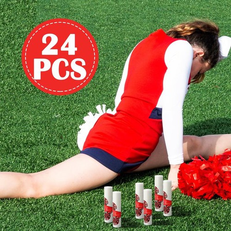 Suttmin 24 Pcs Cheer Lip Balm Bulk Cheer Teams Camp Gifts Pom Pom Leaders Party Favors Gear Lip Balm Valentine's Day Gift for Competitive Party Guest Supplies(Red)