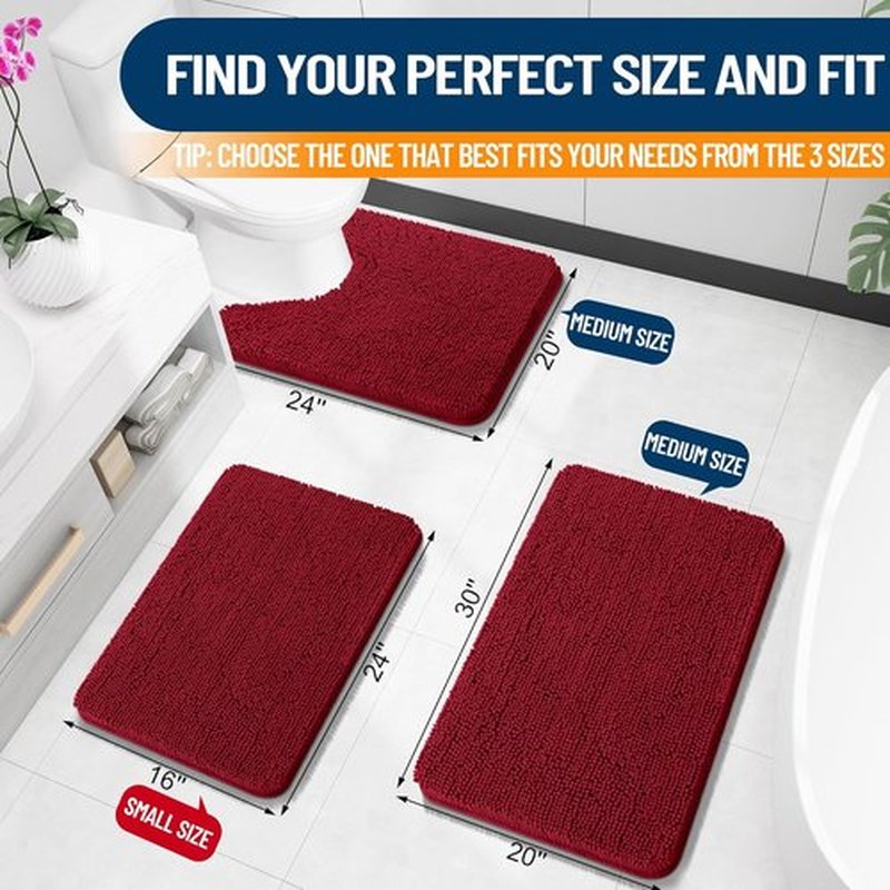 OLANLY U-Shaped Toilet Rugs - Extra Soft Chenille, Quick-Dry, Non-Slip Bath Mat | 24x20 Inches, Red