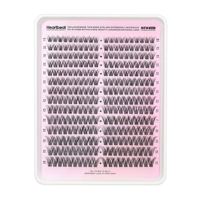 Heartbeat Wispy Lash Clusters with Spikes Thin Invisible Band Eyelash Extension Natural Clear Band Individual Lashes Soft Wispy 9mm-16mm Mixed Length Reusable DIY False Eyelashes (U5)