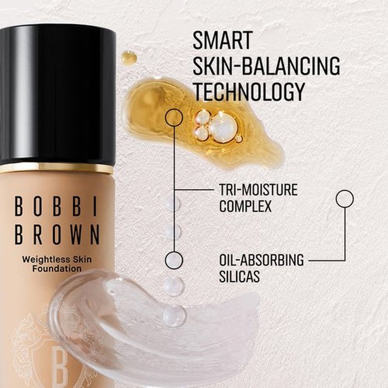 Bobbi Brown Weightless Skin Foundation SPF 15 | Oil-Controlling, 24-Hour Hydrating Foundation, Medium Coverage| Natural Matte Finish, 1 Fl Oz, Warm Sand