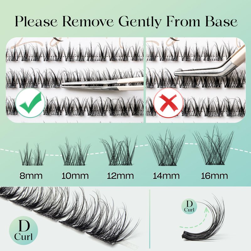VYRILA Lash Clusters 0.05mm Individual Lashes, 3D Wispy Lashes Clusters, 0.1mm Super Thin Band Resuable Natural Lashes,D Curl Faux Mink Lashes,120pcs Lash Extension (Green Joy-D-0.05-8-16mix)