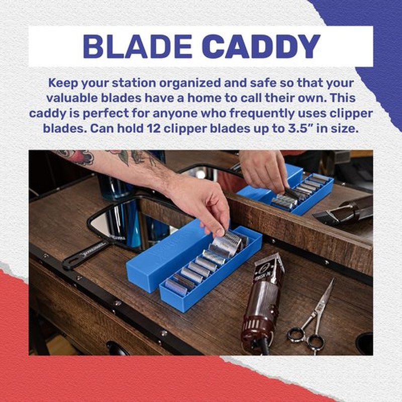 BarberMate 12-Slot Clipper-Blade Caddy, Grooming and Barber Blade Organizer, Professional Barber Supplies, Barber Case and Stylist Station Accessories, (Blue)