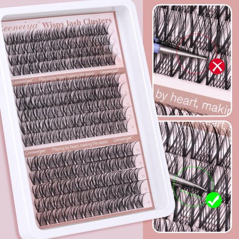 Medium Lash Clusters Short Wispy C Curl Eyelash Clusters 12-16MM Individual Eyelashes Natural Cluster Eyelash Extensions Natural Looking Cluster Lashes by Geeneiya (C Curl,12-14-16)