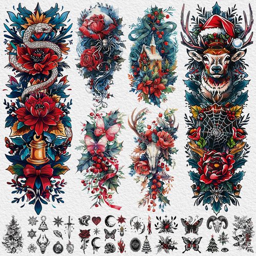 Cerlaza Christmas Temporary Tattoos for Adults, Christmas Accessories Holiday Makeup Tattoo Stickers, Santa Xmas Decorations Party Favors Stocking Stuffers, Holiday Outfits for Women