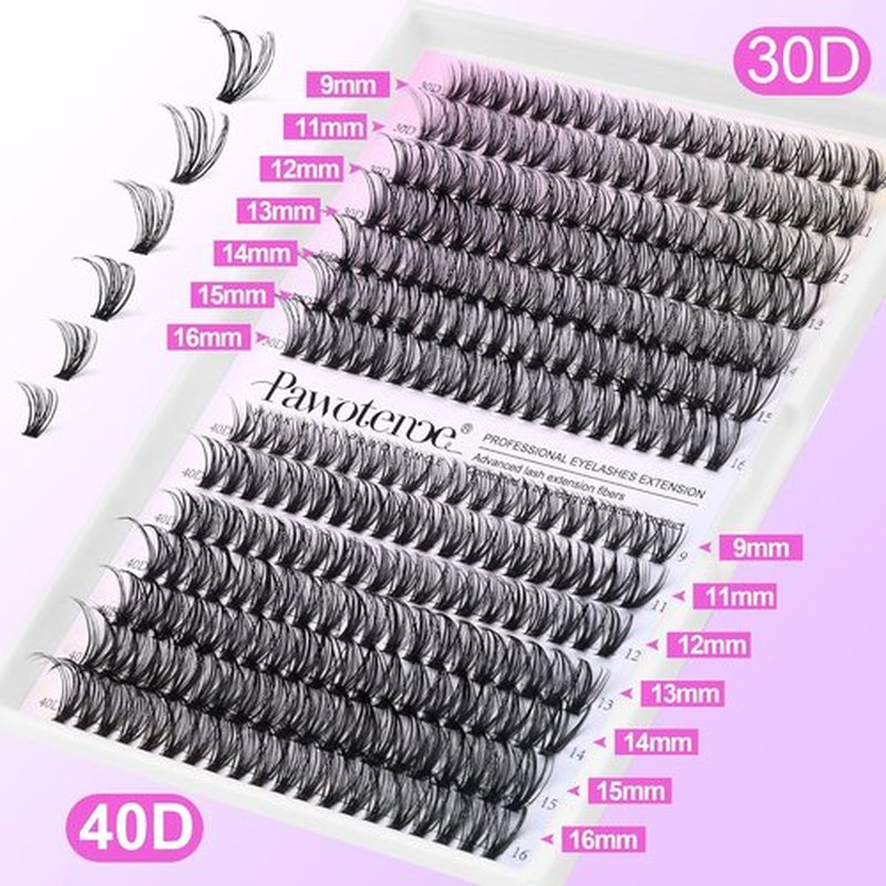Pawotence Lash Extension Kit - 280pcs DIY Eyelash Clusters | 9-16mm 30D & 40D Individual Lashes, Bond & Tweezers