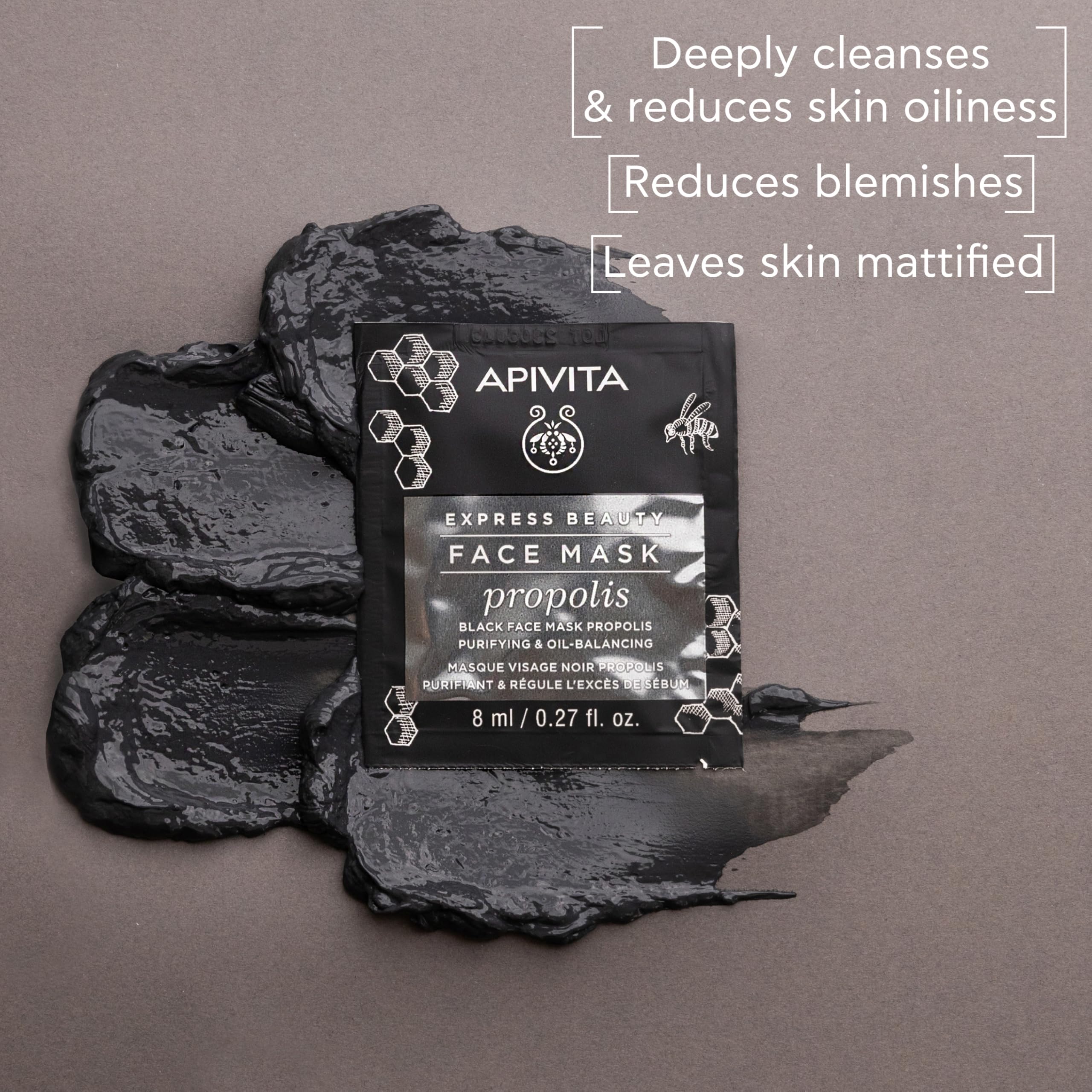 Apivita Express Beauty Propolis Face Mask, Deeply Cleanses, Purifies & Balances Oily, Acne-Prone Skin, Mattifying, 2 masks