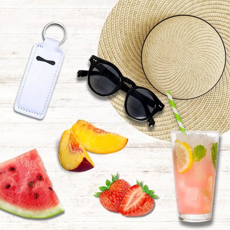 TINY SEED Gift Set: Variety 4-Pack Lip Balm: Strawberry Ice Pop, Pink Lemonade, Peaches & Cream, Sweet Watermelon. Limited Edition I Love Summer Collection. Includes Lip Balm Holder Keychain (White)