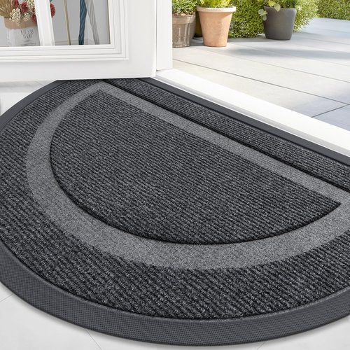 OLANLY Half Circle Door Mat - Waterproof All-Season Doormat for Indoor/Outdoor Use | 47x32, Grey