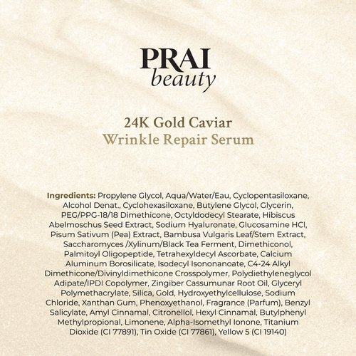 PRAI Beauty 24K Gold Caviar Wrinkle Repair Serum for Face | Anti-Aging Serum with Hyaluronic Acid to Plump and Fill In Wrinkles 4 oz