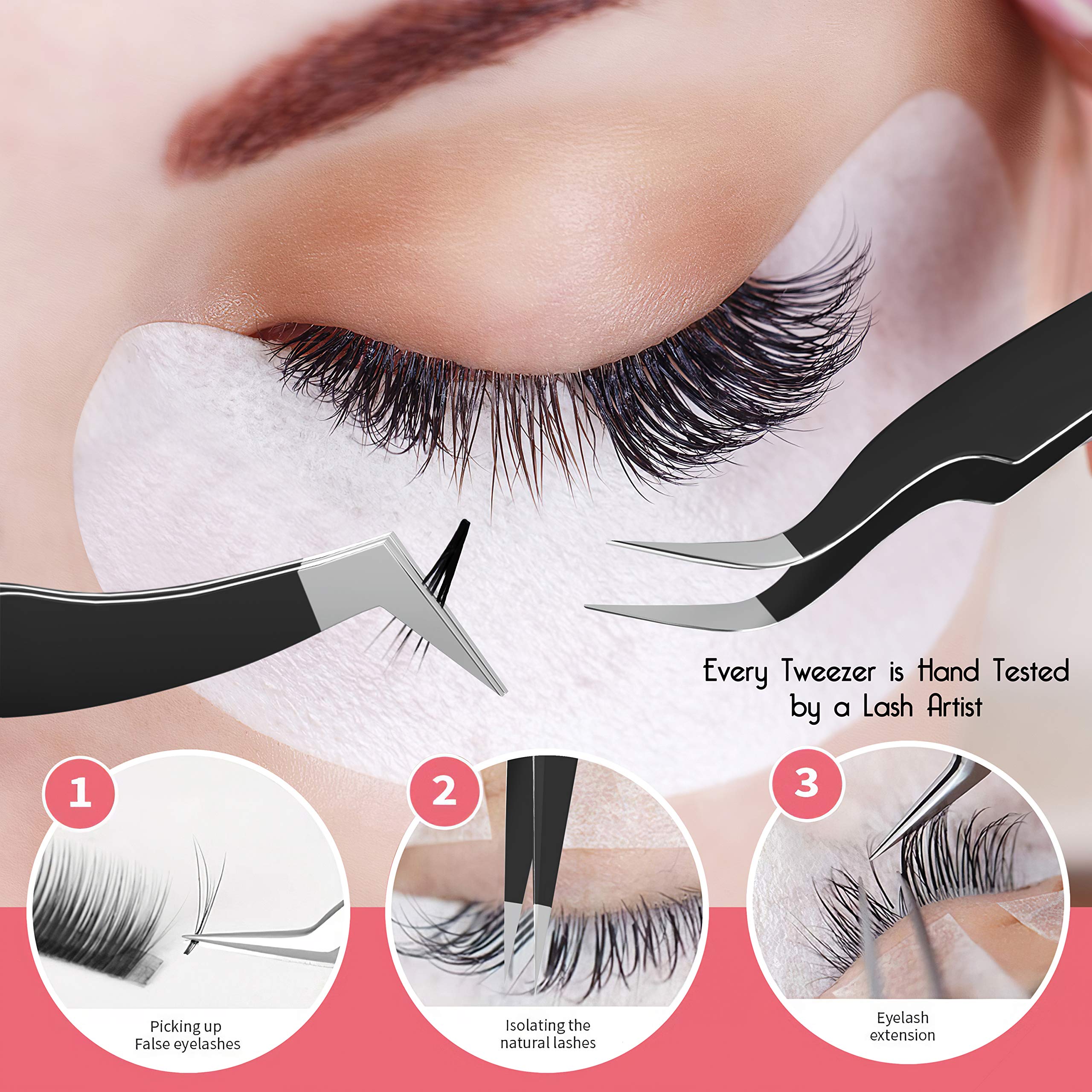 Lash Tweezers for Volume, Isolation & Classic Lashes, 3 Pack, Black