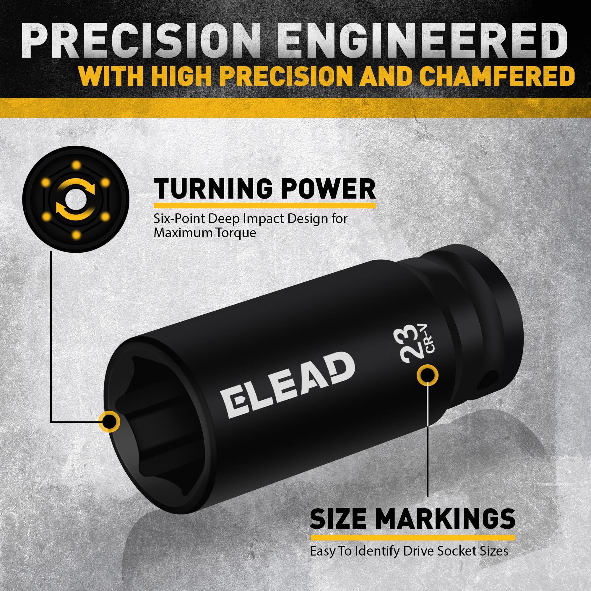 ELEAD 1/2" Drive Deep Impact Socket Set: 30-Piece Standard SAE (3/8 to 1 Inch) and Metric (10-24mm) Size, 3" and 5" Drive Extension Bar, Ratchet Handle, Bit Adapter, CR-V Steel for Auto Repair