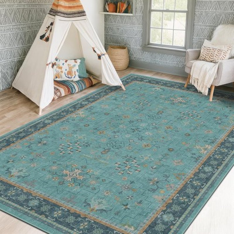 Regine Switzerland Washable Teal 5x8 Area Rug - Modern Floral Design, Non-Skid, Stain Resistant
