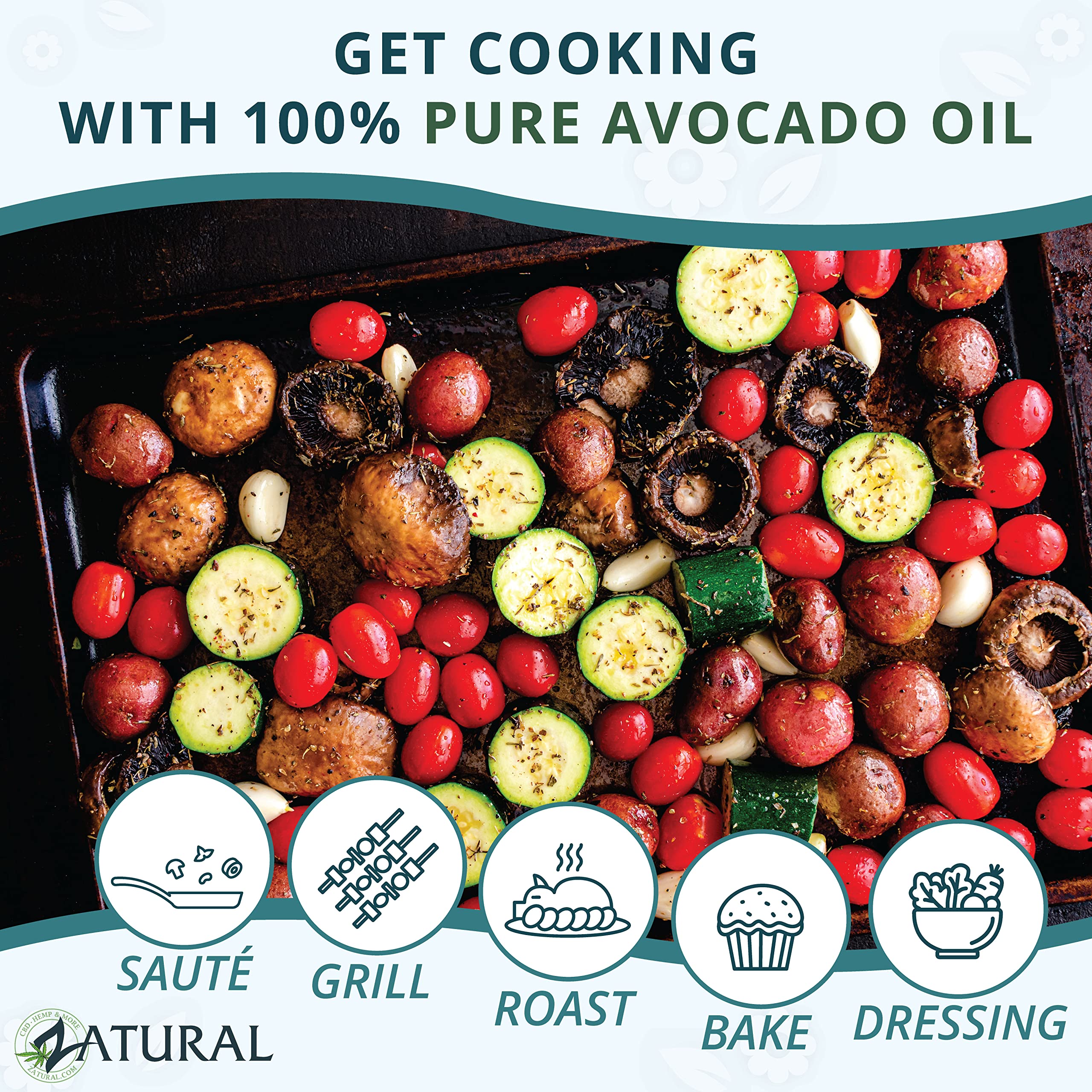 Zatural 100% Avocado Oil Pure Natural without Additives, Clean, Cold Pressed, Non-GMO, Vegan: For Cooking, Frying, Baking and for Sauces, Dressings, Marinades, Salads (32 Ounce)