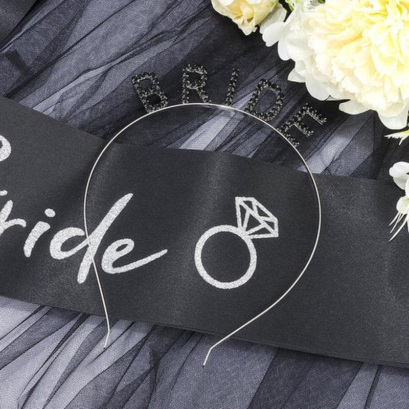KICOSY Black Bride Headband, Black Veil & Sash for Gothic Wedding, Bachelorette Party & Engagement