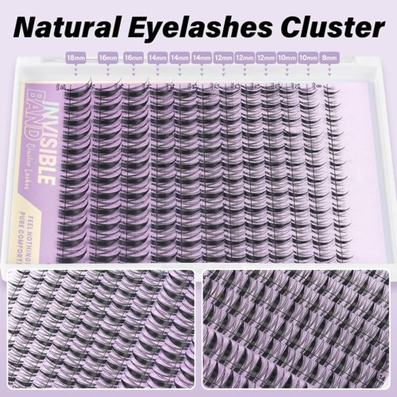 B&Q Fairy Lash Clusters - DIY Lash Extension at Home Beginner-Friendly Manga Lashes, 144pcs Eyelash Clusters with 0.3mm Invisible Band & Waterproof, Salon Look for Daily Work & Parties （Fairy 8-18mm）