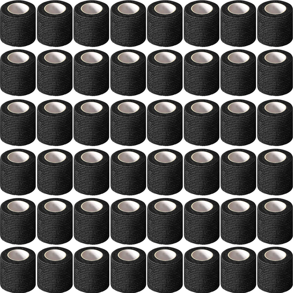 Treela 48 Pack Self Adhesive Wrap Bandage Bulk, 2 Inches x 5 Yards Self Adherent Cohesive Bandage Elastic Athletic Tape Breathable Wound Tape for Stretch Athletic Sports Wrist Ankle(Black)