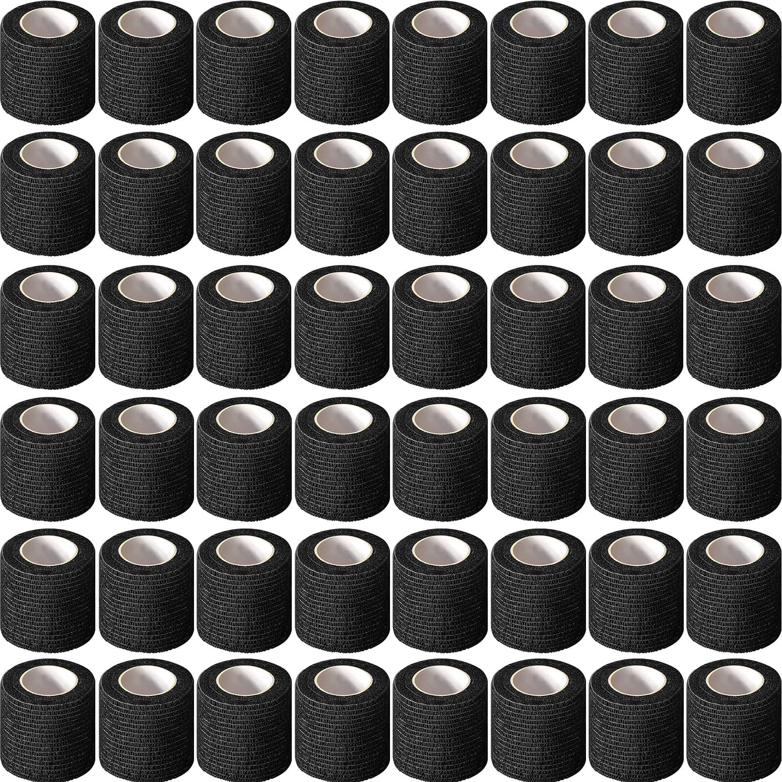 Treela 48 Pack Self Adhesive Wrap Bandage Bulk, 2 Inches x 5 Yards Self Adherent Cohesive Bandage Elastic Athletic Tape Breathable Wound Tape for Stretch Athletic Sports Wrist Ankle(Black)
