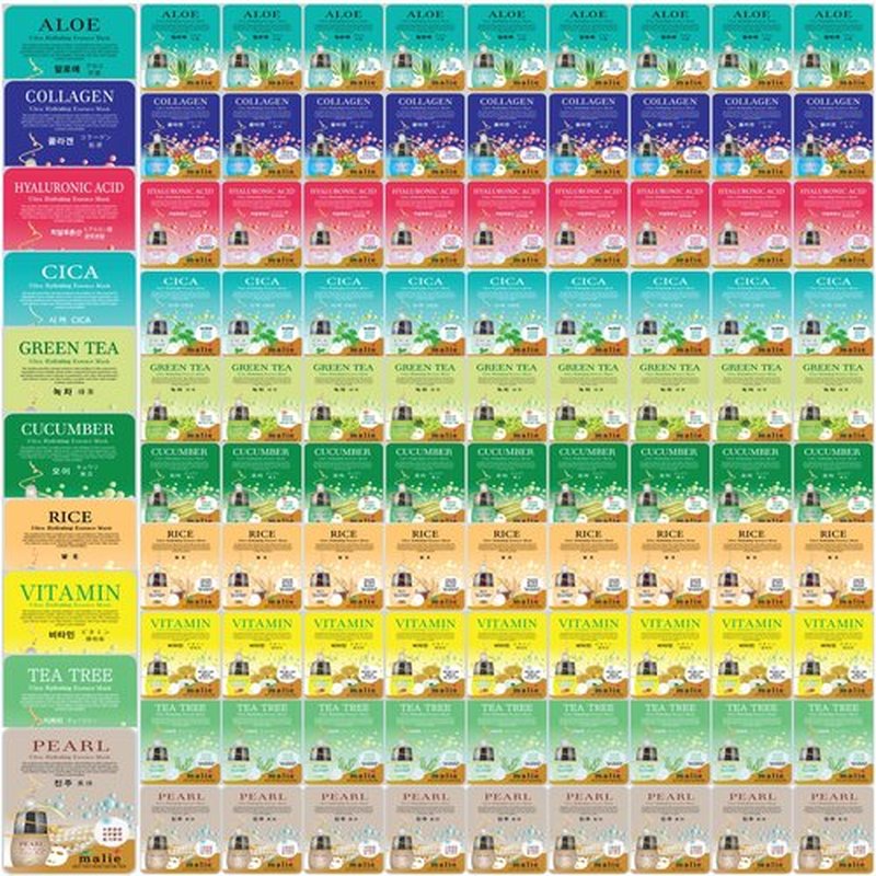 100 pcs Vegan Combo, Ultra Hydrating Essence Mask, Korean Facial Mask Sheet (10 x 10 Types), Made in Korea