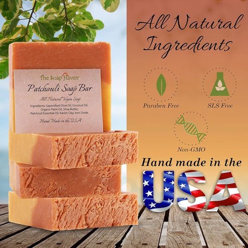 Patchouli Soap Bar - Handmade 100% Natural & Non-GMO | Set of 4 Large 4.5 oz Bars