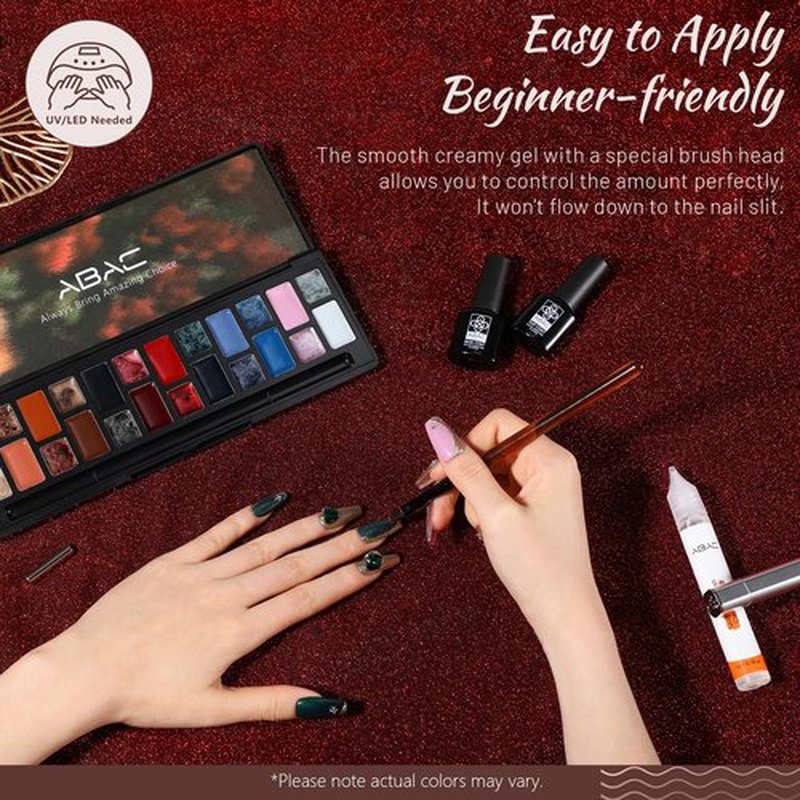 ABAC Solid Cat Eye Gel Nail Polish Palette - Hema-Free Magnetic Winter Shades Chestnut Red,Emerald Shimmer w/Pro Magnet & Brush Christmas Party Nails,LED/Lamp Curing,Long-Lasting Gift Set