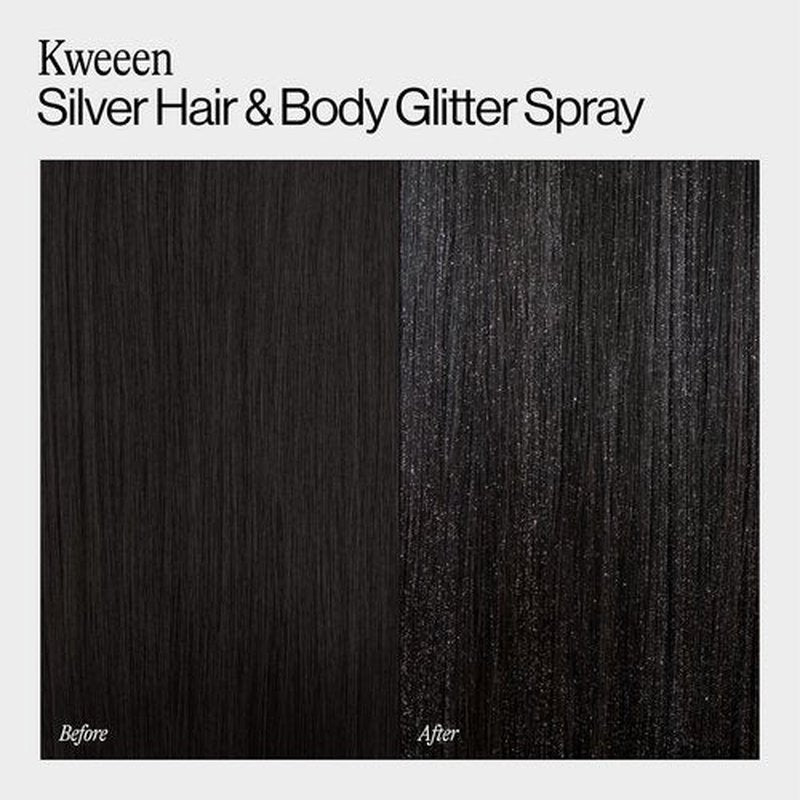 Eva NYC Kweeen Silver Hair and Body Glitter Spray - Our Original Ultra Shimmery Glitter, New Look - Adds Shine + Non-Sticky - Quick Drying Sparkle Spray - Warm Vanilla Scent - 4.9 oz