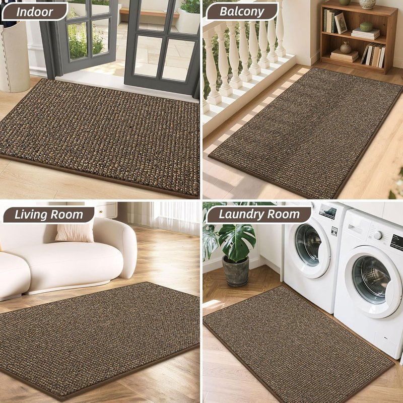 BEQHAUSE Dirt Trapper Door Mat - Non-Slip, Washable, Absorbent | 36" x 60" Brown Entrance Mat