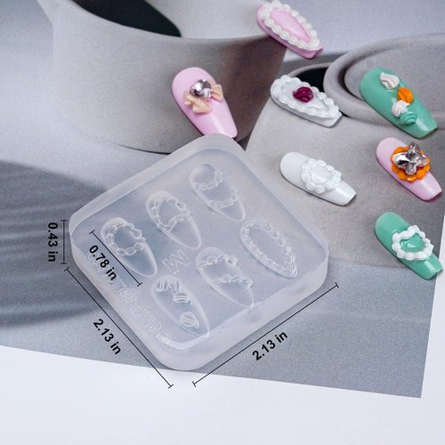 3D Silicone Nail Molds with 6 Patterns Cream Chain Embossing Pattern Design Reusable Manicure Template for DIY Resin Gel Nails Nail Decoration for Women