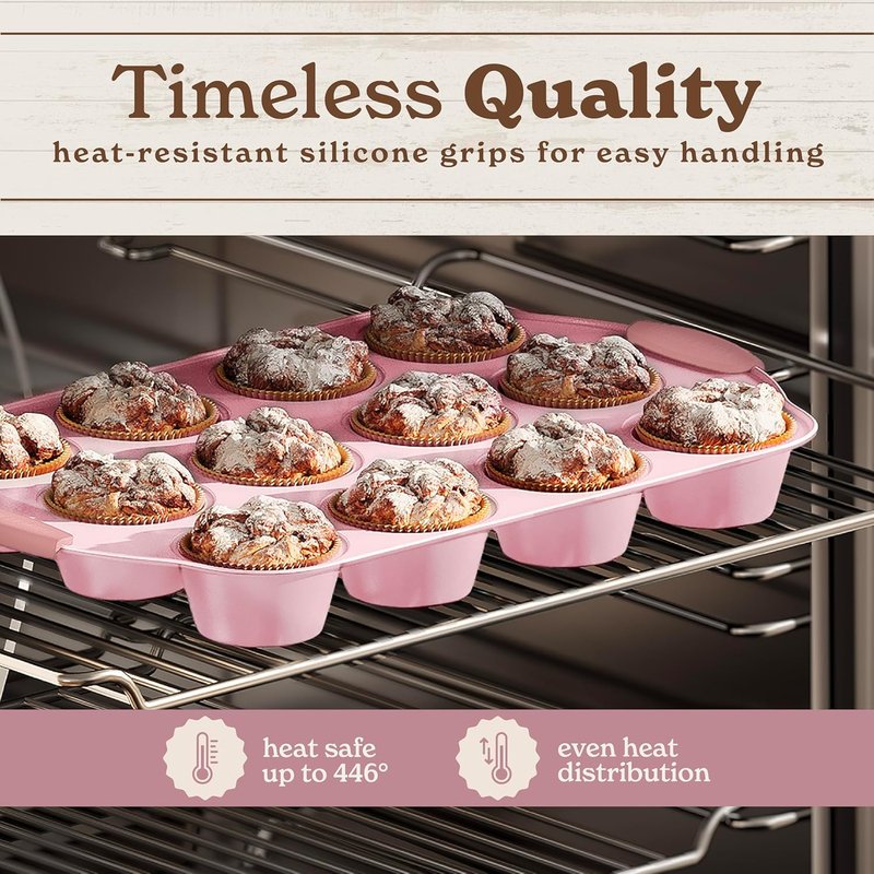 Country Kitchen Nonstick Bakeware Set - Heavy Duty, Easy Release, Stackable, Pink | 10 Pieces