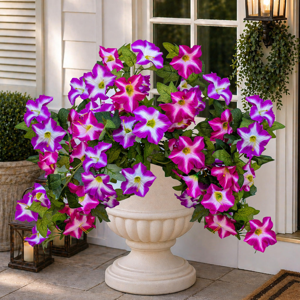 AXYLEX Artificial Petunias Outdoor, 2PCS Faux Hanging Flowers (Fuchsia)