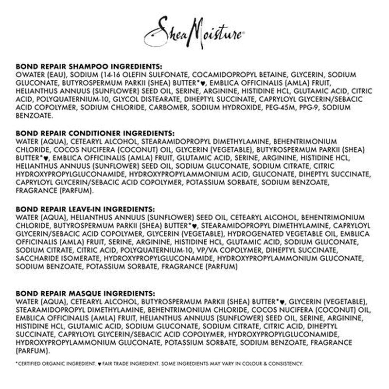SheaMoisture Bond Repair Shampoo, Conditioner, Leave-In, & Masque 4 Pk Alma Oil to Strengthen Hair with Restorative HydroPlex Infusion