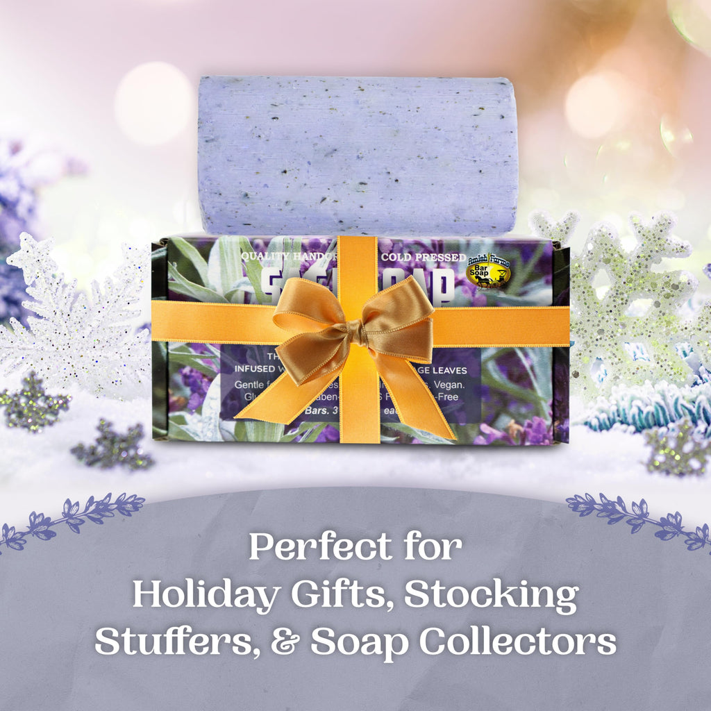 Amish Farms Sage Soap Bar, Original Recipe with Bentonite Clay, Lavender Scent – Handmade in USA, Face & Body Soap Scrub, No Parabens, No SLS, Gentle for Sensitive Skin (4 Bars)