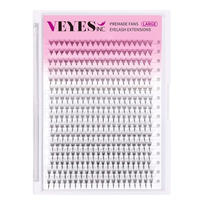 VEYES INC Premade Fans Eyelash Extensions 3D-24D C/D curl Natural & Volume Mixed Length Eyelash Tray, Professional Lash Supplies, Matte Black (8D 0.05 D 9-16mm)