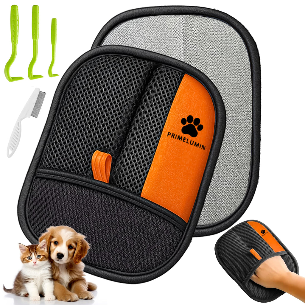 PRIMELUMIN Pet Hair Remover Glove for Dogs & Cats 2026 Upgraded Design Reusable Electrostatic Fur Remover Mitt for Couch, Furniture, Carpet, Car Seats & Clothes, Fast & Effortless Cleaning