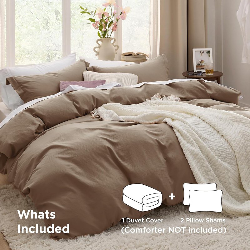 Bedsure Coffee Duvet Cover - Soft Cotton-Like Polyester Bedding Set | Full Size 80x90 Inches, 3 Pieces with Zipper Closure & 2 Pillow Shams