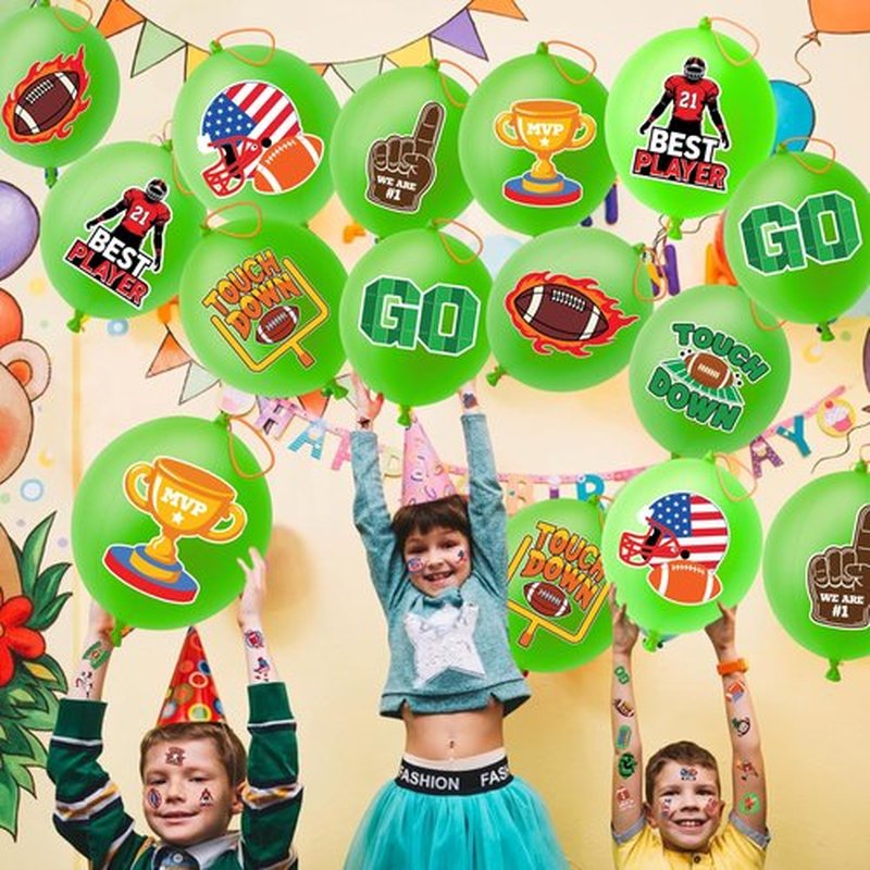 72 PCS Football Party Favors – 48 Pre-Cut Temporary Tattoos & 24 Football Punch Balloons Themed Birthday Party Decorations Supplies Favors Gifts Goodie Bag Fillers Classroom Rewards for Boys Girls