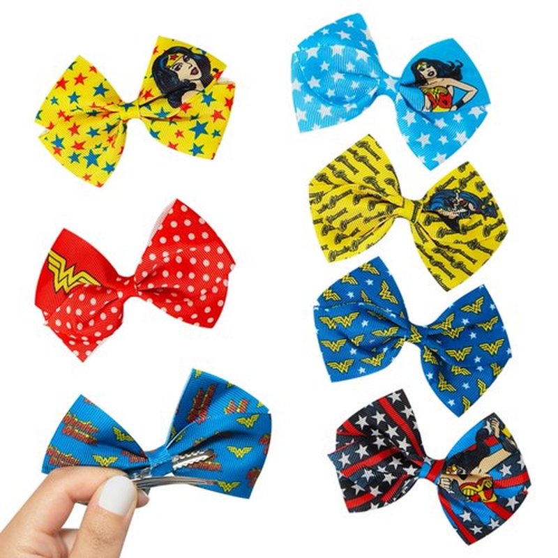 LUV HER Wonder Woman Alligator Hair Clips for Kids – 7-Pack Non-Slip 4-Inch Hair Bows – Girls Hair Accessories with Superhero Imagery – Ages 3+ – Non-Toxic Material