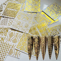 NAIL ANGEL 26Sheets Nail Art Adhesive Sticker Sheets Different Gold Color Luxury Shapes Sticker Nail Art Deco 10300