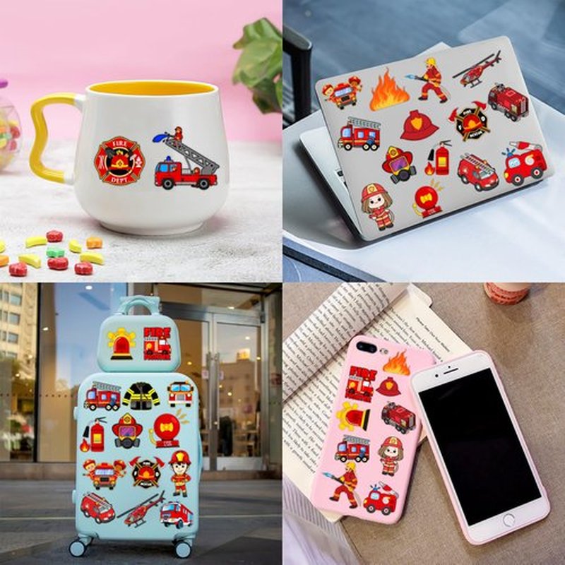 48PCS Fire Truck Party Set - 24PCS Temporary Tattoos & 24PCS Slap Bracelets - Firefighter-Themed Birthday Supplies, Baby Shower Gifts, Classroom Rewards & Party Decor for Kids (Boys & Girls)