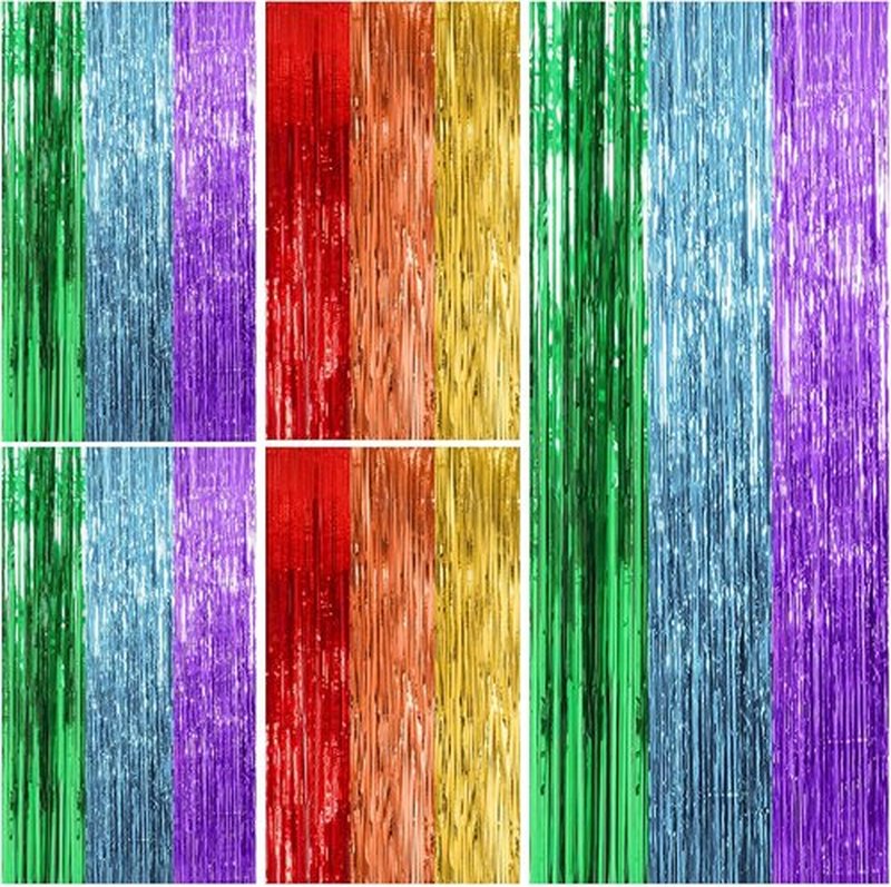 Regine Switzerland 5 Pack Rainbow Backdrop - Colorful Tinsel Curtain Party Decorations for Events