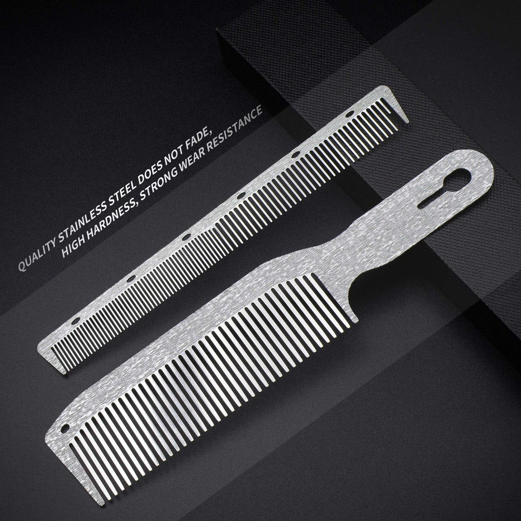 Dolmifapro 2 Pcs Stainless Steel Comb Set Metal Barber Combs for Hair Stylist, High Texture, Wood Grain Design barber combs professional Metal Fine Comb