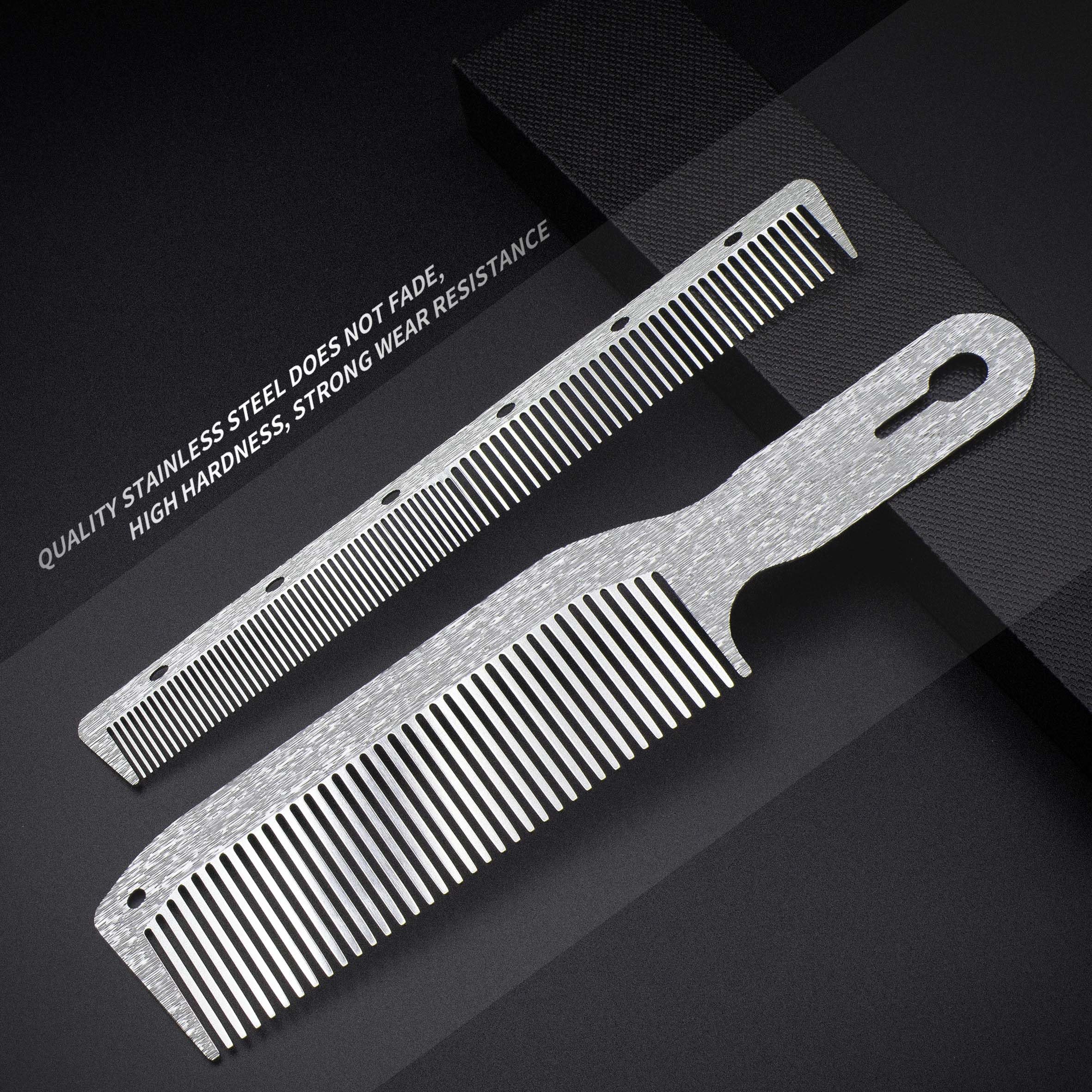 Dolmifapro 2 Pcs Stainless Steel Comb Set Metal Barber Combs for Hair Stylist, High Texture, Wood Grain Design barber combs professional Metal Fine Comb