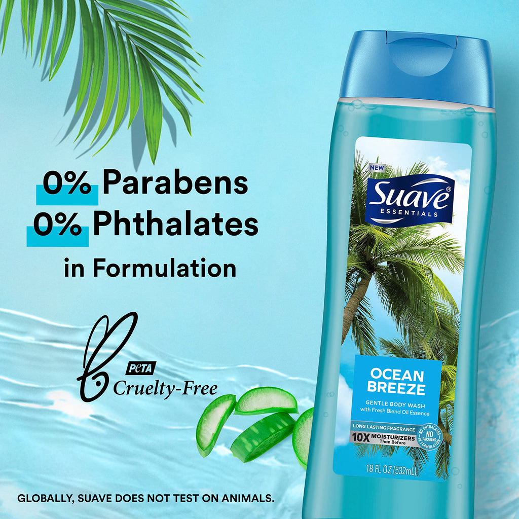 Suave Essentials Gentle Body Wash Ocean Breeze With a Fresh Oil Blend Essence Infused with Vitamin E & Algae Extract 18 oz