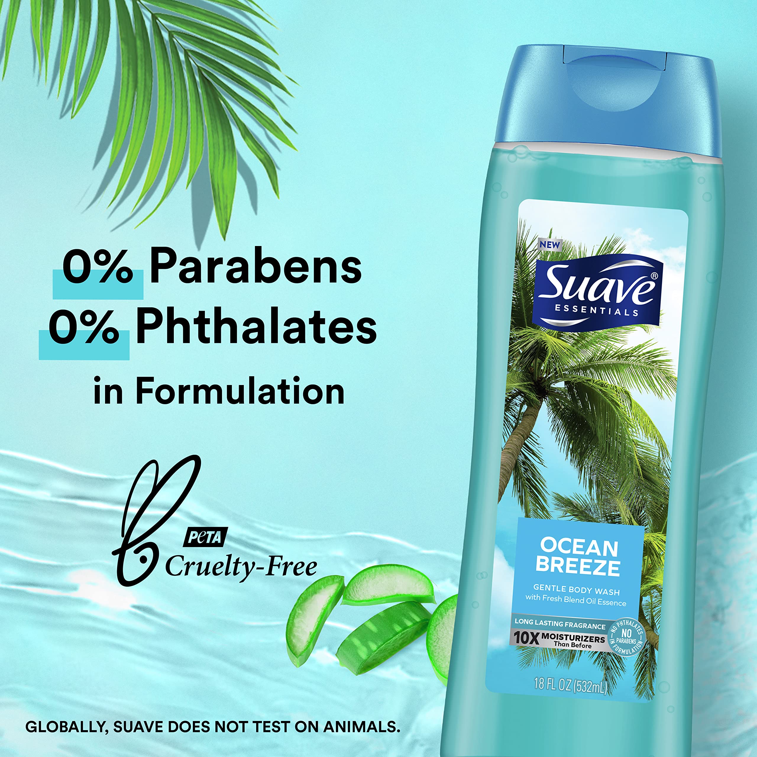 Suave Essentials Gentle Body Wash Ocean Breeze With a Fresh Oil Blend Essence Infused with Vitamin E & Algae Extract 18 oz