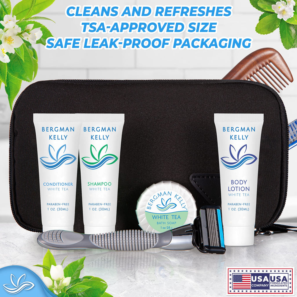 Bergman Kelly - Travel Shampoo and Conditioner Set - 1 fl oz, 100 Pieces, White Tea - Delight Your Guests with Revitalizing and Refreshing Hotel Toiletries and Guest Hospitality in Bulk