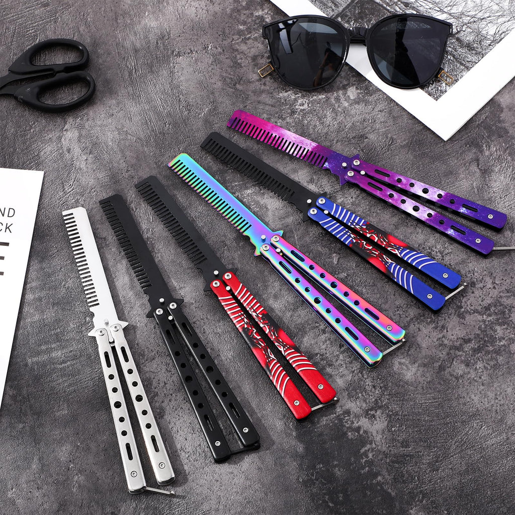 Yiyiring 6 Pieces Butterfly Practice Combs Hair Styling Tools Comb Stainless Steel Folding Practice Training Combs Hair Styling Tools for Sport Outdoor Use (Colorful)