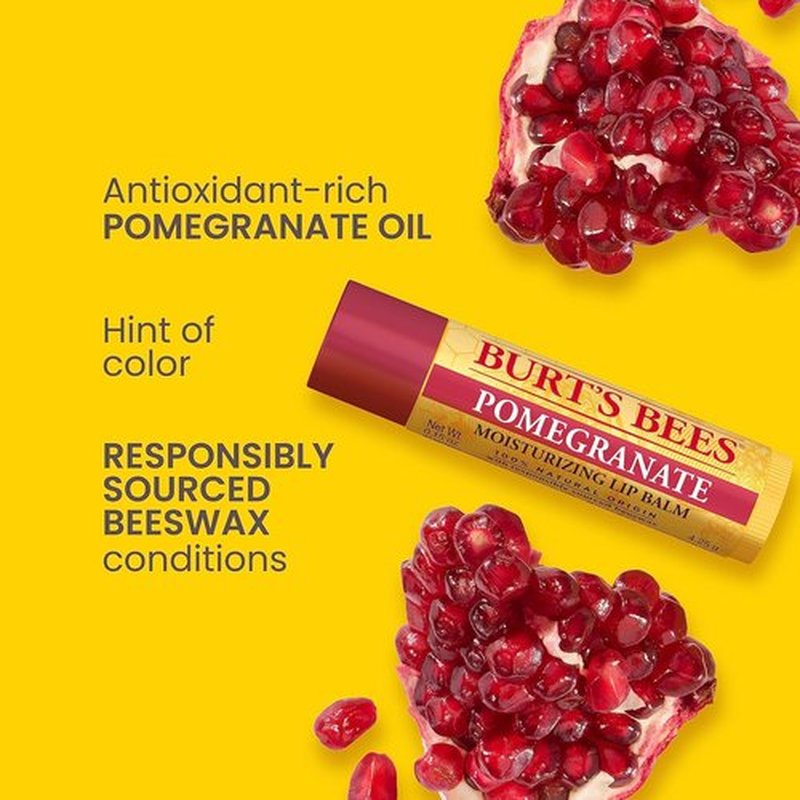 Burt's Bees Pomegranate Lip Balm - 100% Natural Moisturizer | 1 Tube for Soft, Hydrated Lips
