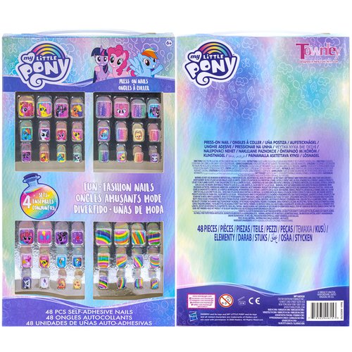 My Little Pony - Townley Girl 48 Pcs Press-On Nails Artificial False Nails Set for girls, kids with Pre-Glue Full Cover Acrylic Nail Tip Kit, Ages 6+ for Parties, Sleepovers and Makeovers