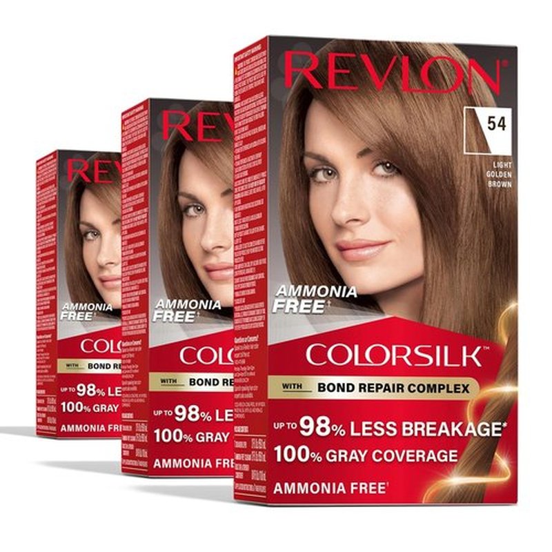 Revlon ColorSilk Hair Color - 100% Gray Coverage, Ammonia-Free, Vegan Keratin - 54 Light Golden Brown (Pack of 3)
