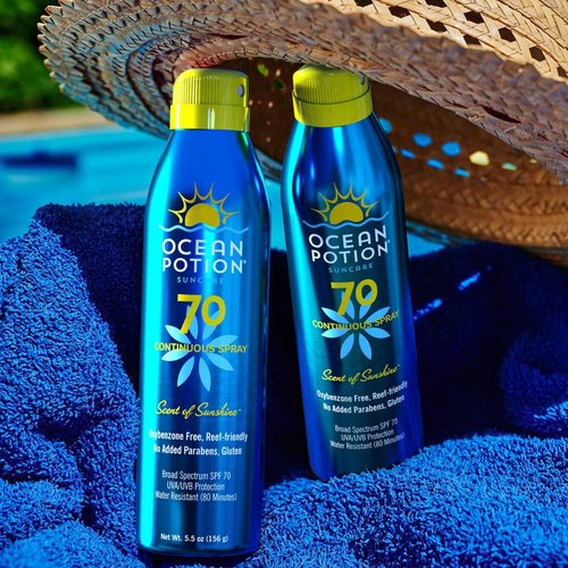 Ocean Potion Sun Care Continuous Sunscreen Spray SPF 70, Broad Spectrum UVA/UVB Protection Body Spray with Vitamin E & Aloe, Non-Greasy, Water-Resistant, 5.5 oz
